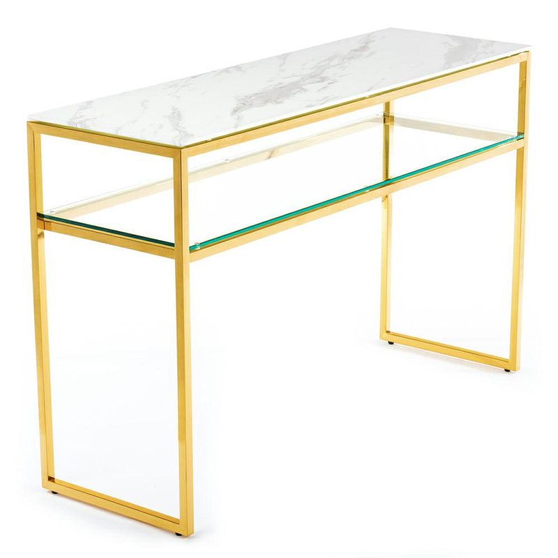 Hobgood 120cm Glass Top Console Table, White, Gold