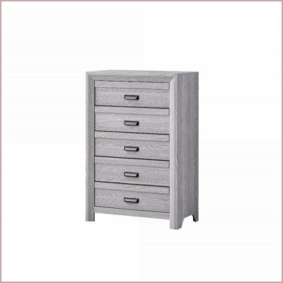 Chests &amp; Wardrobes: Contemporary 5-Drawer Wooden Chest, Driftwood Rustic Finish | Wood