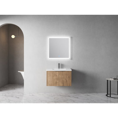 Meuble-lavabo à fermeture en douceur 30 po avec évier - style moderne, grand rangement, chêne imitation, contreplaqué 30X18-00630 de Sunlight, Doors, Modern, Spacieux Oak