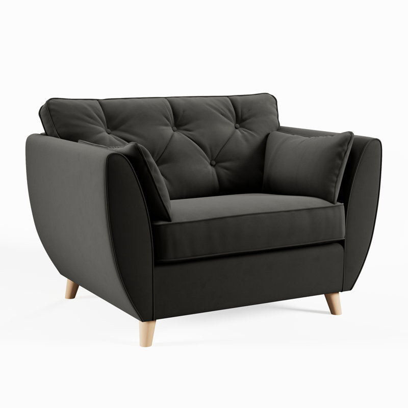 Hoxton Upholstered Chair And A Half, Black, Beige Wood