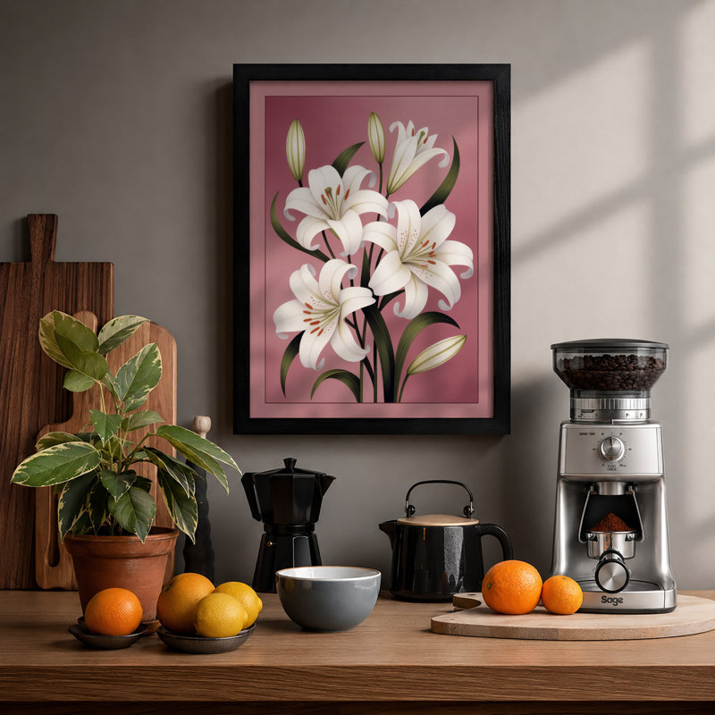 White Lilies Study Botanical - Print, Black, A3 - 42.0 x 29.7 cm