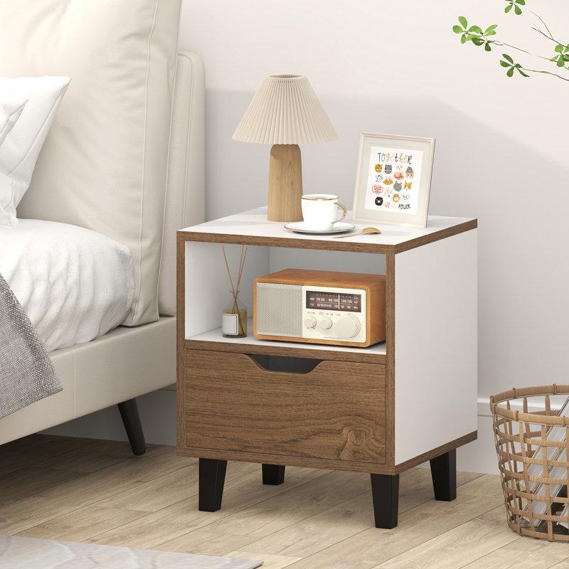 Table de chevet moderne Mid Century avec tablette de rangement ouverte, Individuel