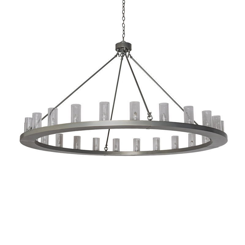 Loxley Steel 24-Light LED Wagon Wheel Chandelier with Seeded Glass