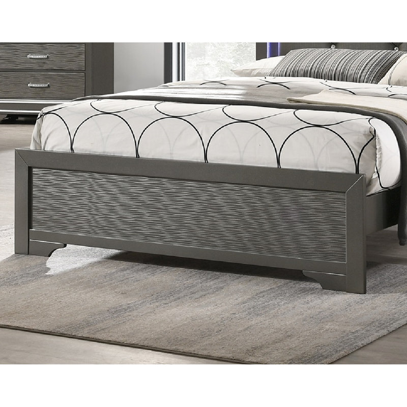 Grand lit de tête de lit en similicuir gris foncé avec effet à DEL en mousse et bois massif