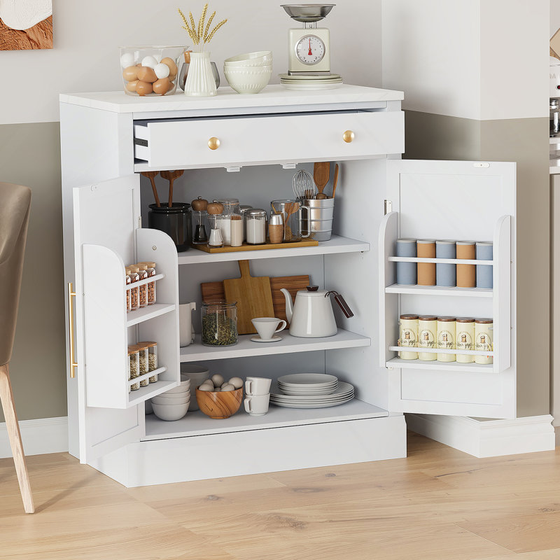 Modern Freestanding Kitchen Pantry With Drawer, Adjustable Shelves, And Door Shelves For Efficient Storage And Elegant Design
