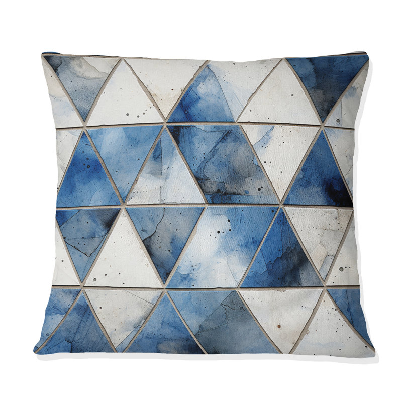 Coussin Rustic Cobalt Triangle Symphony I - Polyester géométrique, H 16 po x l 16 po