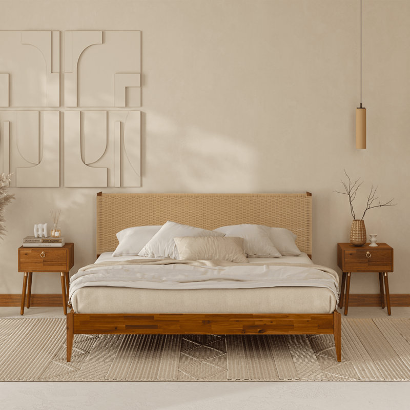 Selina Solid Wood Platform Bed with Headboard