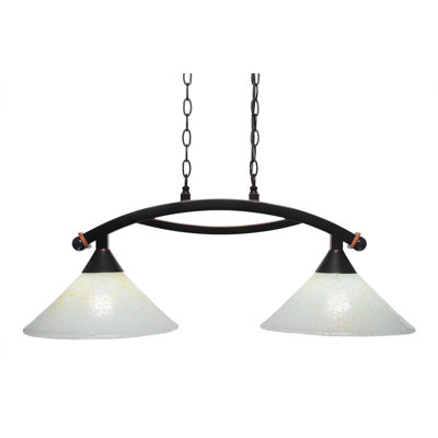 Luminaire pour îlot de cuisine 2 lumières Eisenhauer, fini cuivre noir avec verre de glace doré 12 po