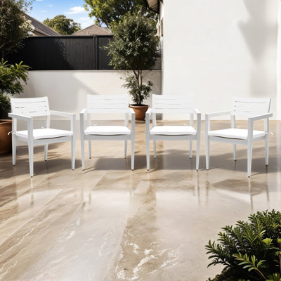 Chaises de salle à manger en aluminium pour l'extérieur, finition grisâtre, garantie de durabilité, coussins modernes
