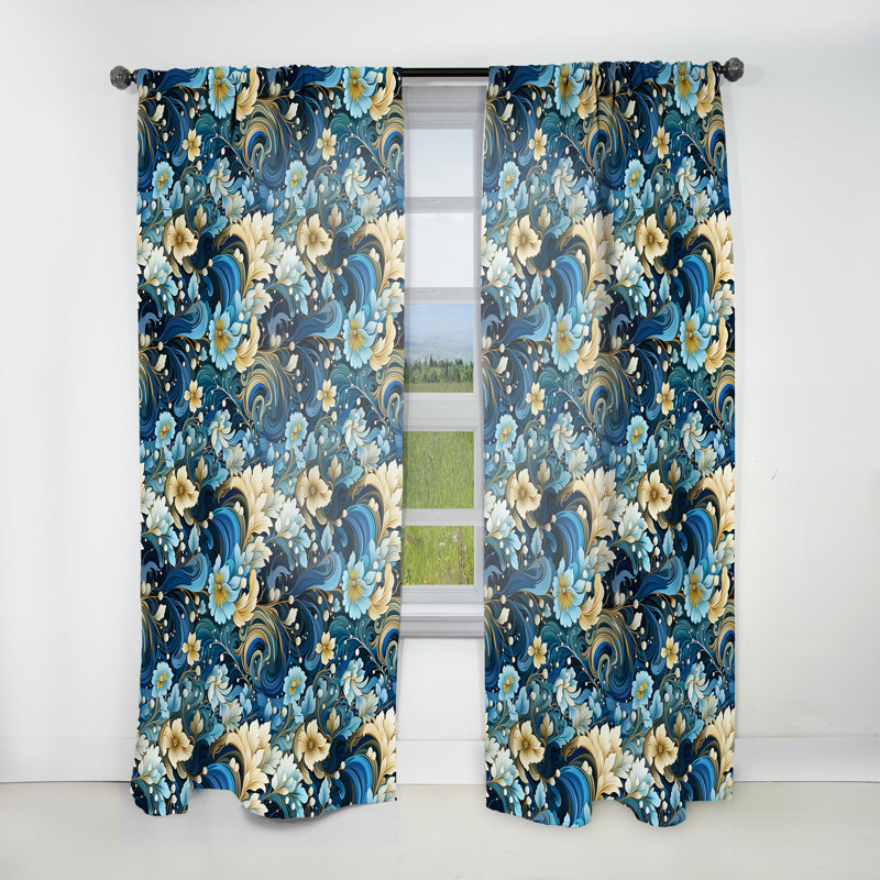 Motif cachemire Coastal Breeze - Rideau floral - Velours obscurcissant - 1 panneau, L 52 po x L 90 po