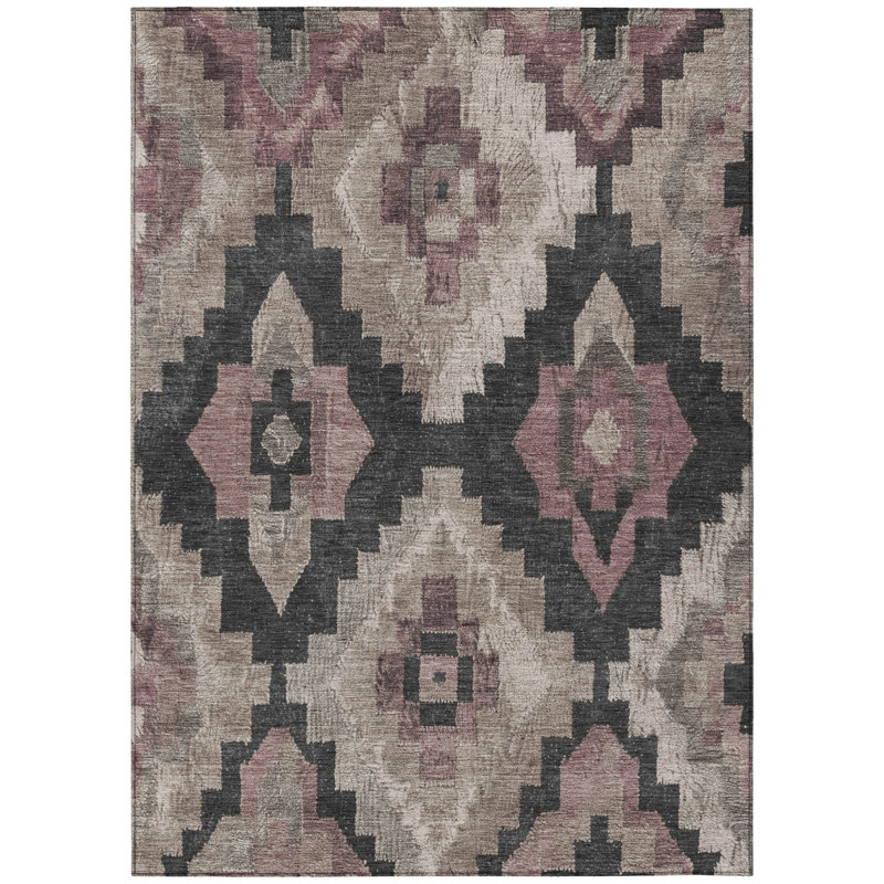 Tapis intérieur / extérieur lavable taupe et gris anthracite 5 pi x 8 pi