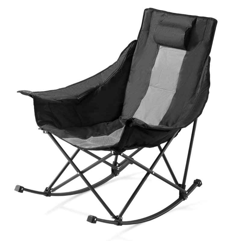 Chaise de camping berçante pliante chauffée avec poches de rangement et de chaleur à deux zones