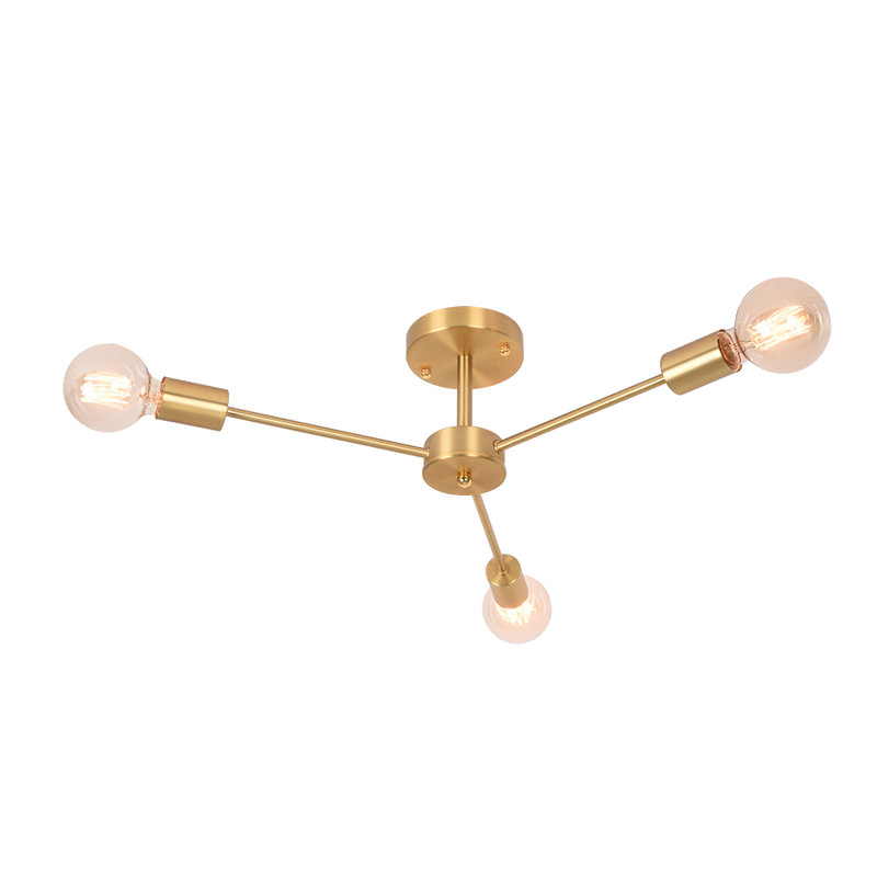 Wray 3-Light 60cm Industrial Sputnik Semi Flush Mount Geometric Chandelier, Gold