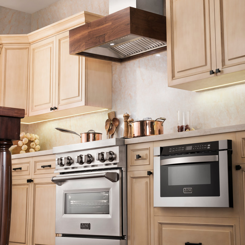 48" ButcherBlock 700 CFM Ducted Wall Mount Range Hood, Walnut, 30" W