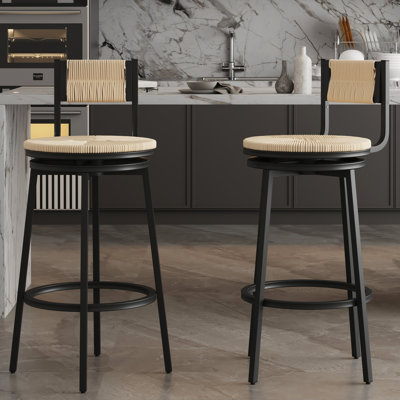 Tabouret de bar rond en métal tissé à la main