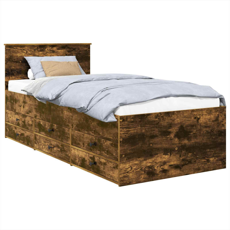  Daybed with Drawer with Headboard with Storage Engineered Wood Frame, Smoked Oak
