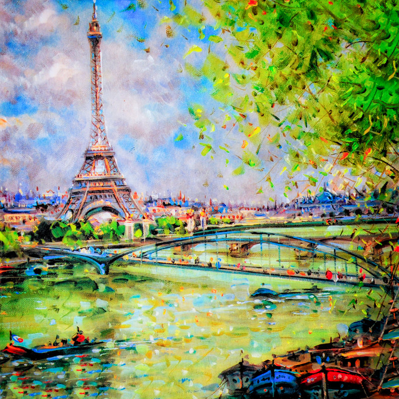 La tour Eiffel et la rivière à Paris sur toile par Martinm303, peinture, H 12 po x l 12 po