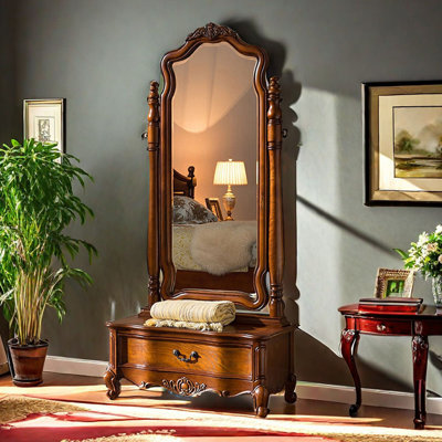 Miroir américain en chêne avec tiroirs