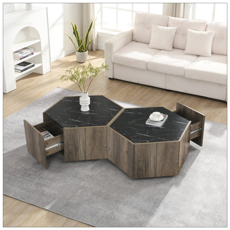 Table basse Hexagonal Rustic, Noir