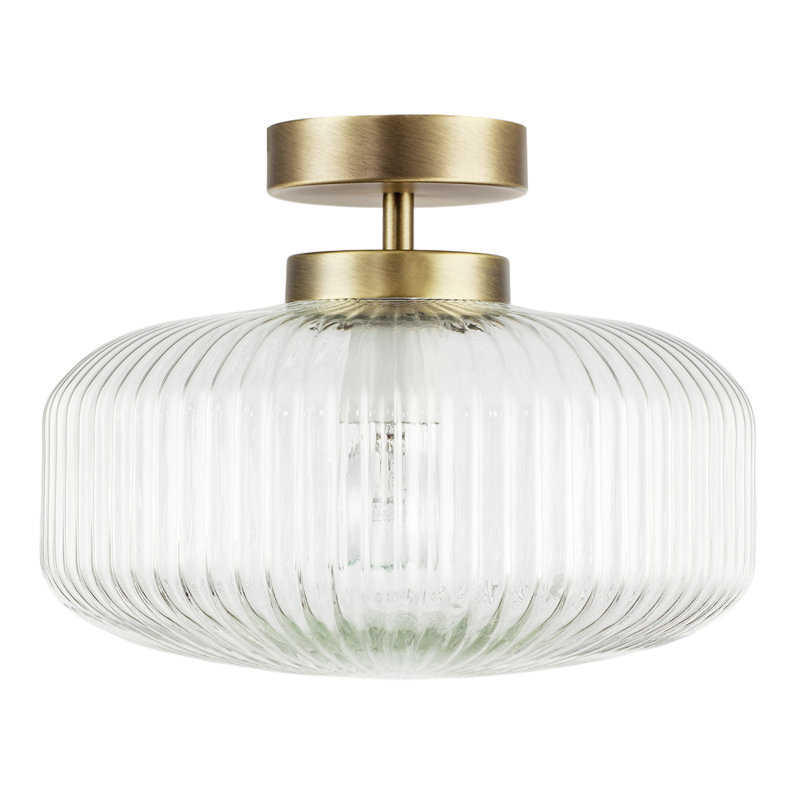 Glass Semi Flush Mount, Antique Brass