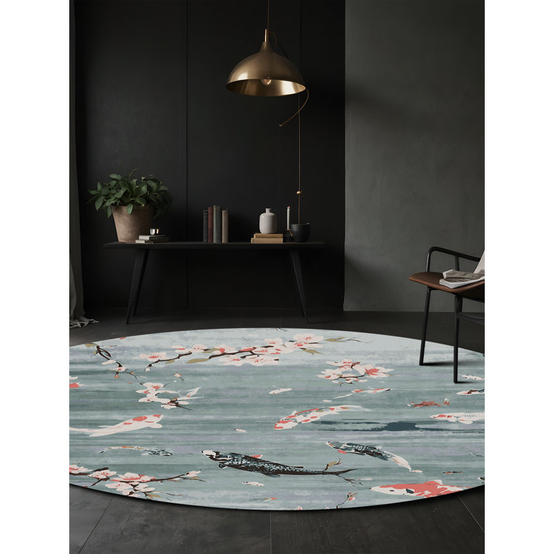 Machine Washable Gray Area Rug, Round 3'