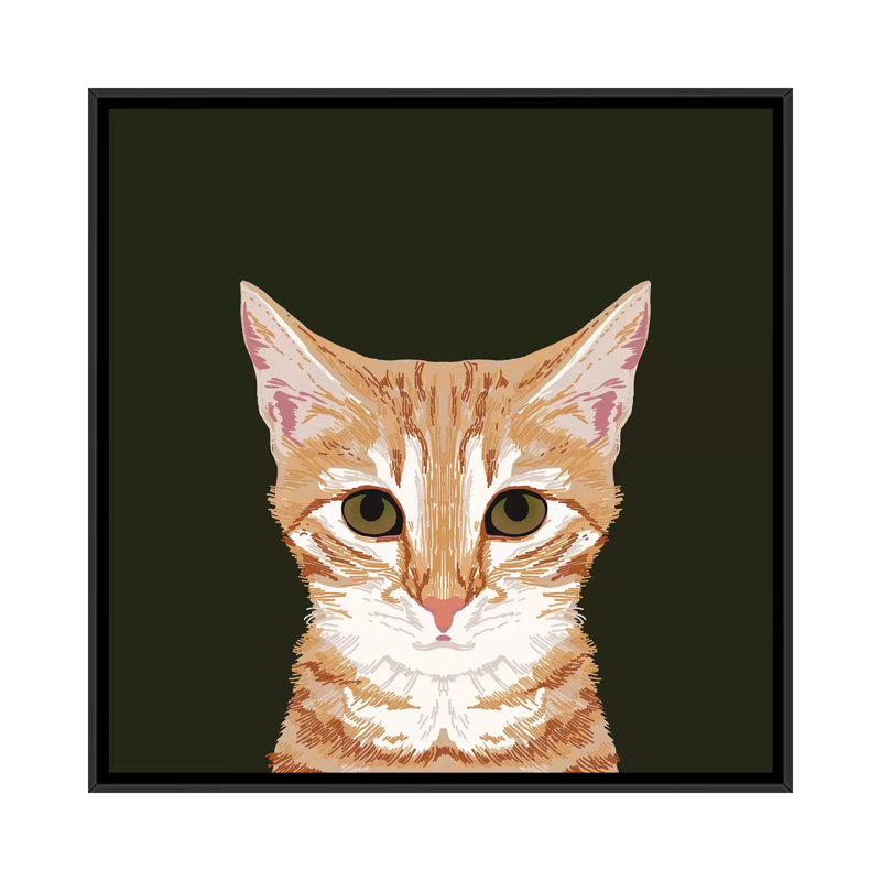 Orange tabby allongé, impression sur toile tendue, H 18 po x l 18 po x P 1,5 po, Toile avec cadre noir, Pas de tapis