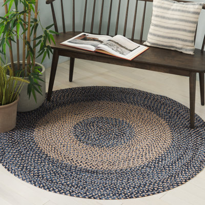 Chanute Hand Woven Jute + 0.4 Cotton Performance Geometric Rug in Natural/Blue