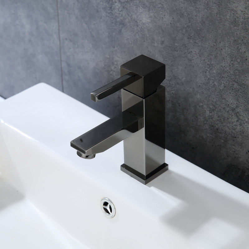 Single-Hole Bathroom Faucet with Drain Assembly, Glossy Black