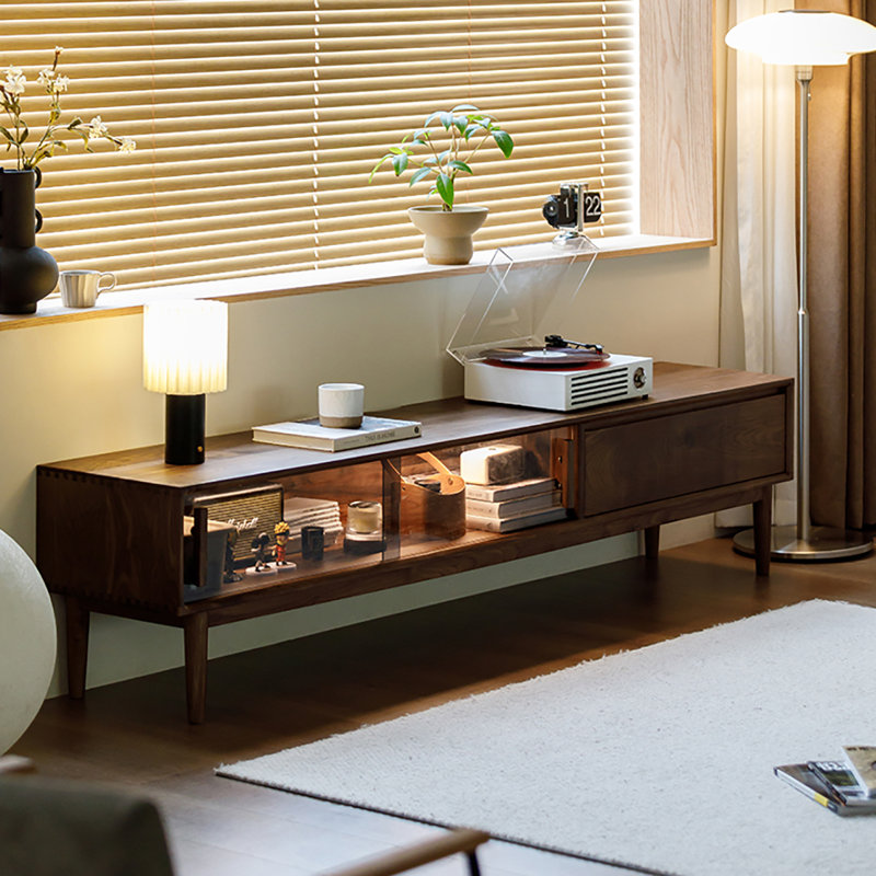 Meuble télé moderne et simple en noyer noir, 63"