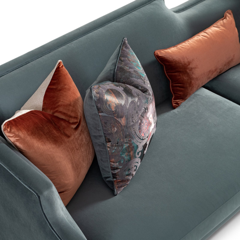 La Francaise 105'' Square Arm Sofa, Teal Blue Velvet