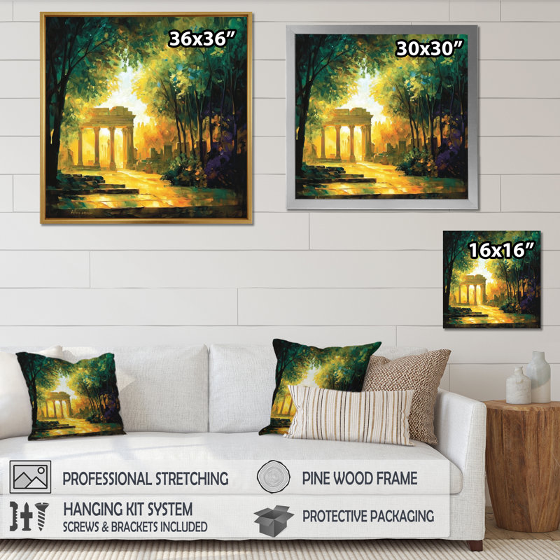 Ruines anciennes au coucher du soleil, Rome, Italie I - impression d'art mural, H 16 po x l 16 po, Toile tendue