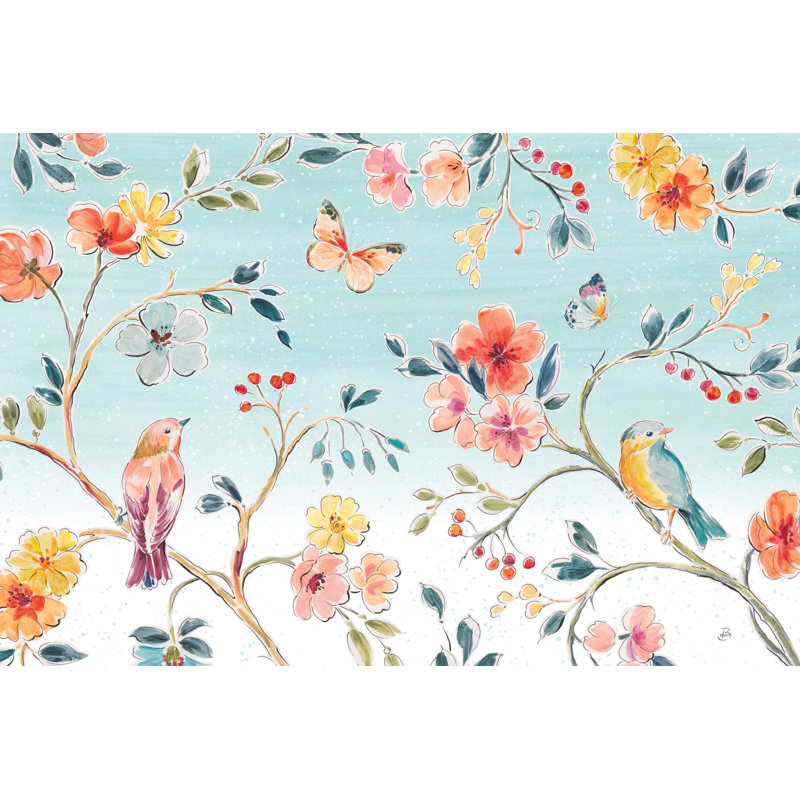 «Natures Bliss I» par Daphne Brissonnet - peinture sur toile tendue, Non, H 20 po x l 30 po, Papier avec cadre argenté