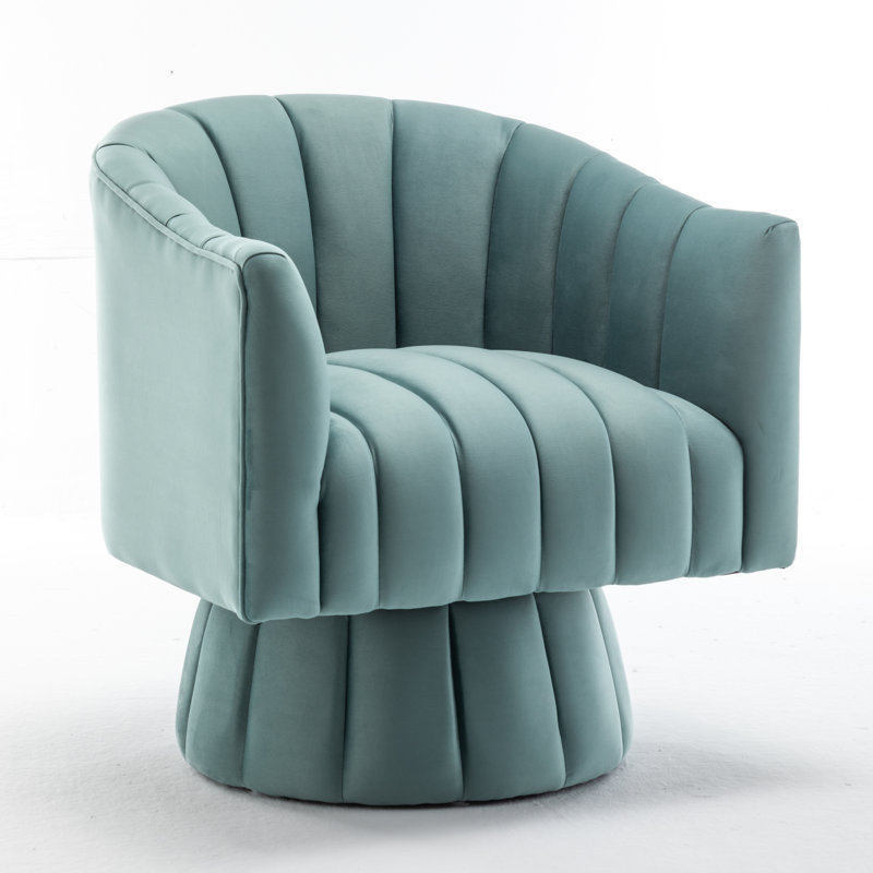 Murrow Upholstered Swivel Barrel Chair, Light Blue Velvet