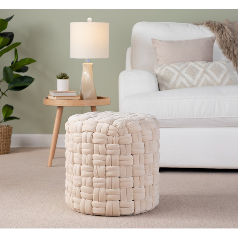 Repose-pieds rond 16 po en velours crème, Cream