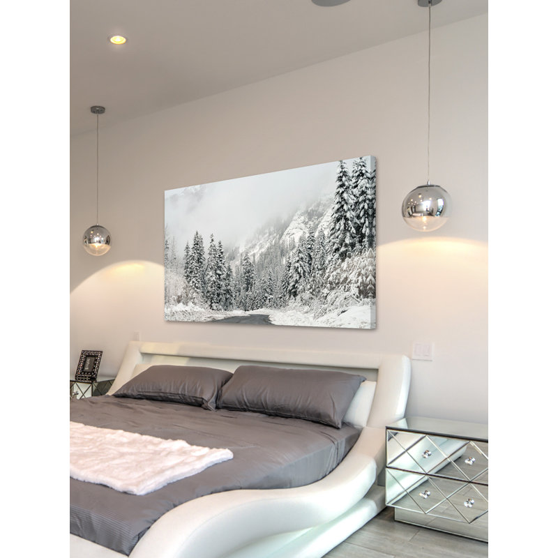 Winter Wonderland White Canvas Landscape Print with Wood Frame
