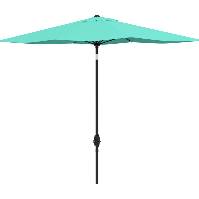 Parasol rectangulaire extérieur de 1,98 m x 3,05 m, protégé, système de manivelle et d'inclinaison pratique, couleur turquoise, toile de protection 50+ couches, facile à incliner.