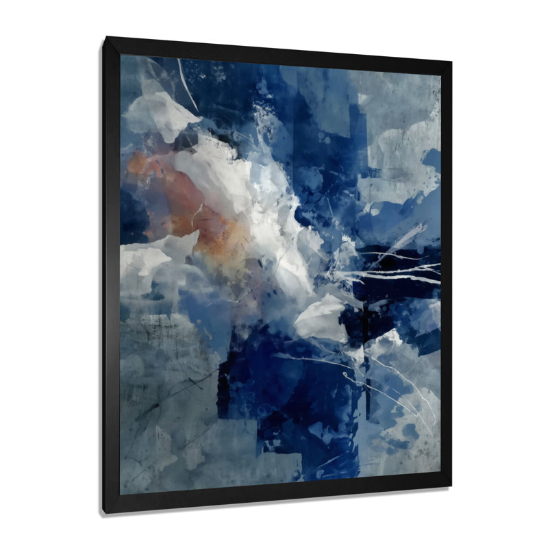 «Blue Sturdy Guardians Accents With White», peinture murale abstraite, art mural encadré abstrait bleu, H 20 po x l 12 po