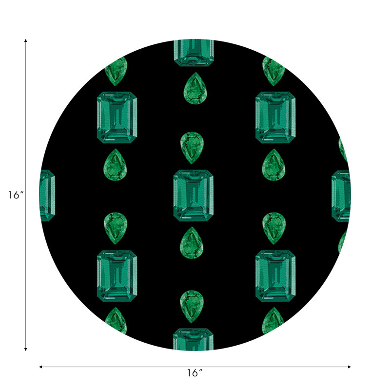 Gem Emeralds Vegan Leather Round Pebble Placemat, Black, Emeralds