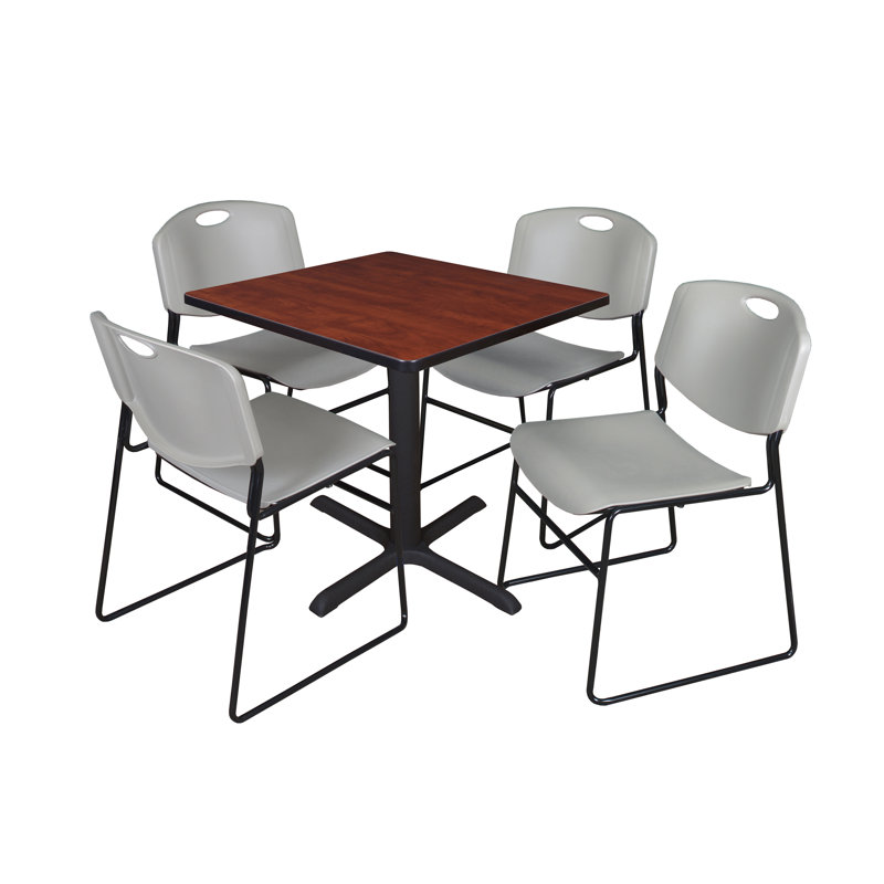 Kee Square Breakroom Table and Chair Set, 29" H x 30" L x 30" D, Cherry/Grey