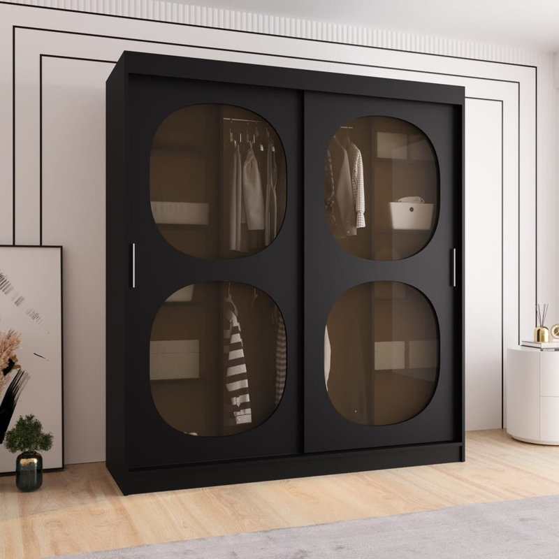 2 Door Manufactured Wood Wardrobe, Black, 200cm H x 200cm W x 62cm D