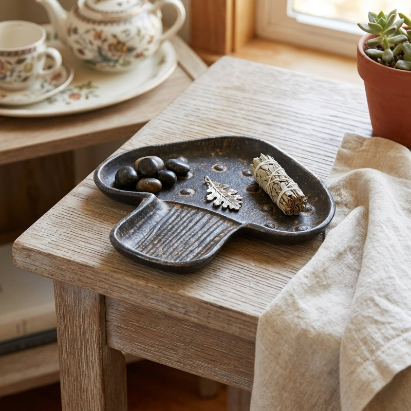 Cressida 7" Cast Iron Mushroom Catchall Dish, Black