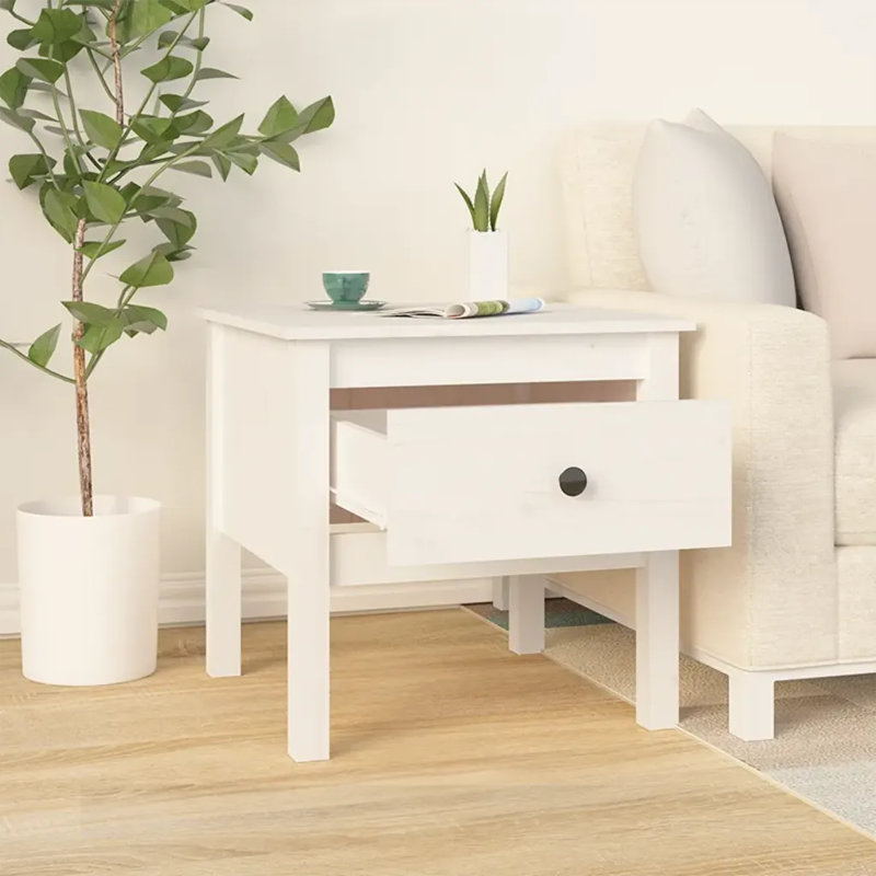 Kitija Solid Wood Side Table Set, White