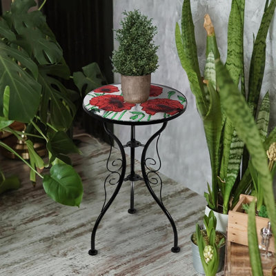 Mosaic Garden Table Side Table– Weatherproof Glass & Iron