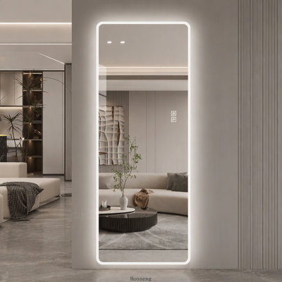 Miroir mural pleine longueur 65 po x 24 po à DEL, éclairage bord givré, température 3 couleurs, gradation continue, miroir corporel HD pour chambre à coucher, vestiaire