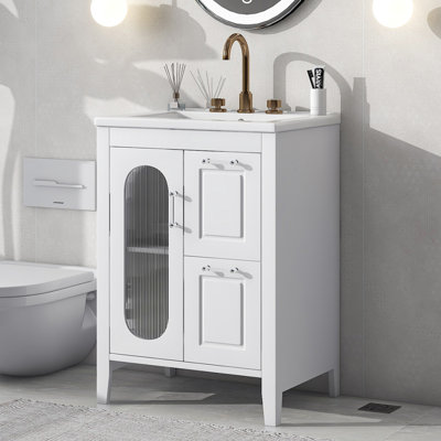 Meuble-lavabo moderne avec lavabo en céramique, deux tiroirs et tablette réglable