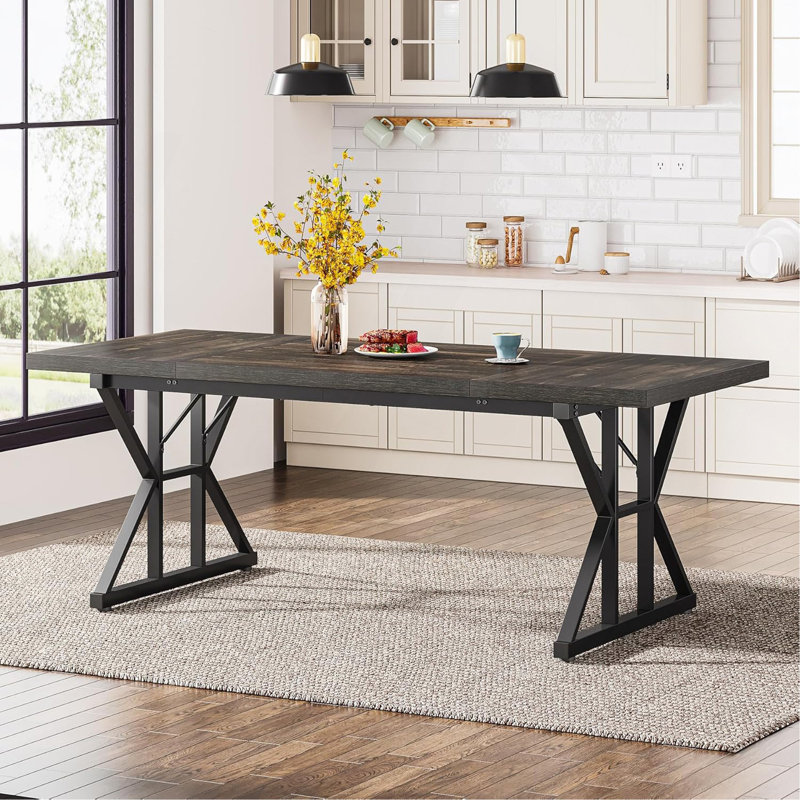 Table de salle à manger TribeSigns Taneja, H 29,52 po x L 70,86 po x l 31,49 po, Noir, Chêne noir