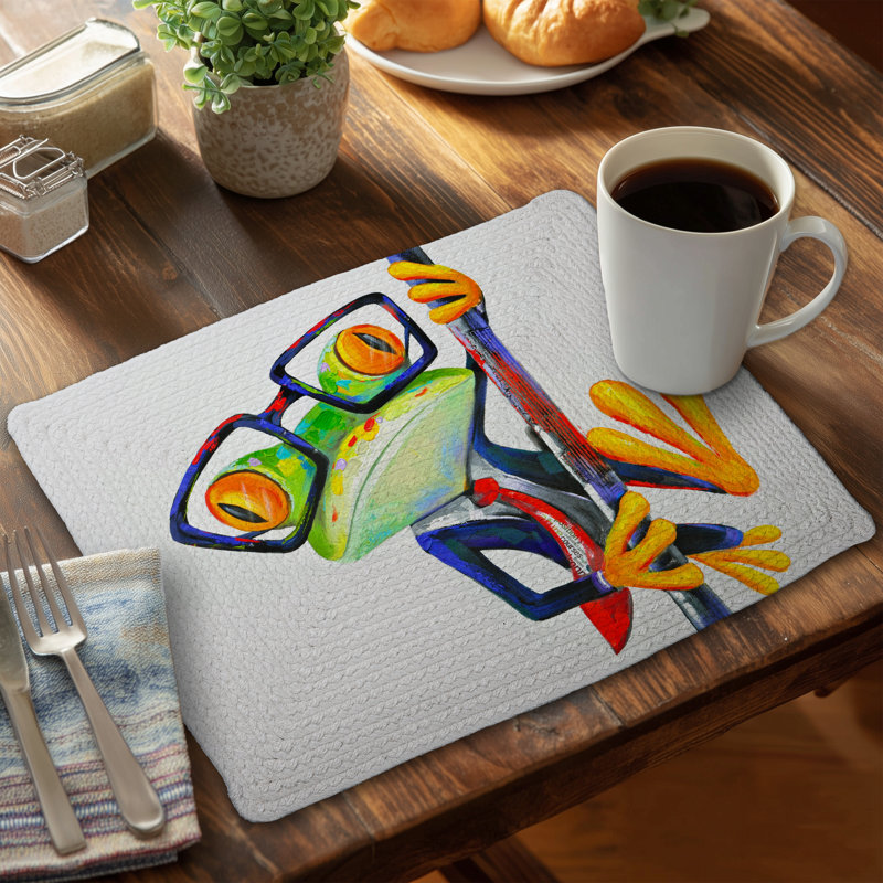 Funny Frog with Glasses Braided Polyester Placemat - Home Decor