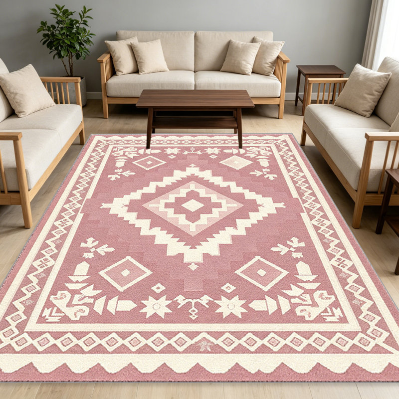Dusty Pink Kilim Rug carpet-easy to clean, machine-washable, soft and comfortable; suitable for door mats, kitchens, living rooms, bedrooms, corridors, and laundry areas. Easy to clean, durable carpet for home decoration.