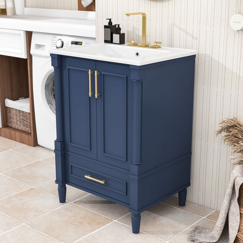 Meuble-lavabo avec lavabo et tablette réglable, Bleu