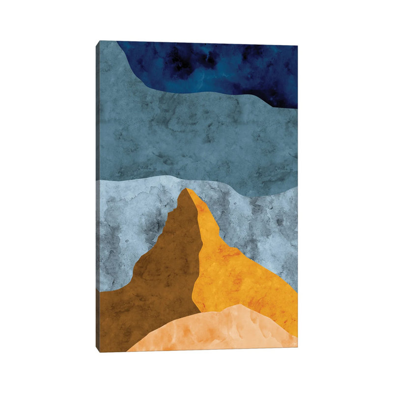 Mountain Against Waves Of Blue by Van Credi - Wrapped Canvas Print, 30.48 cm H x 45.72 cm W